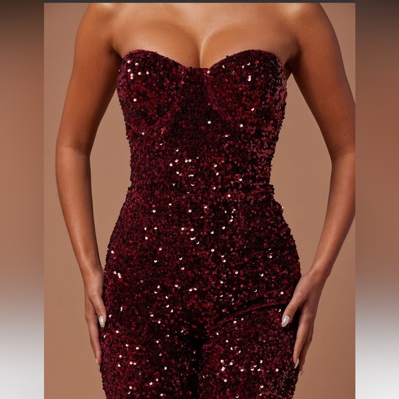 Sold Fashion Nova Isabeli Sequin Jumpsuit - Burgundy - Picture 5 of 12